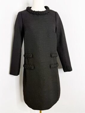 Tuckernuck Jackie Dress XXS Black Textured Shift Dress Long Sleeve